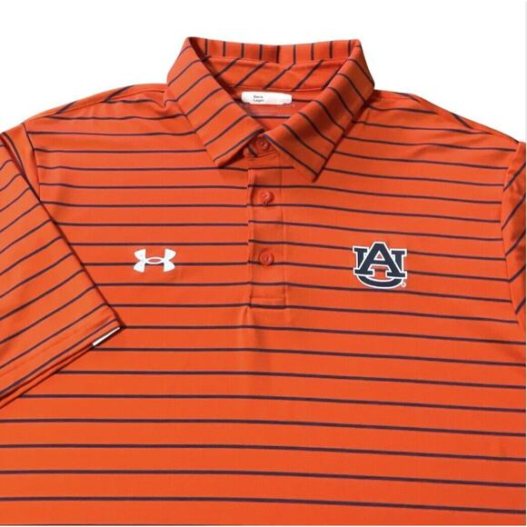 Under Armour Heat Gear Polo Shirt Mens Large Orange Stripes Auburn Tigers Loose - Picture 1 of 7
